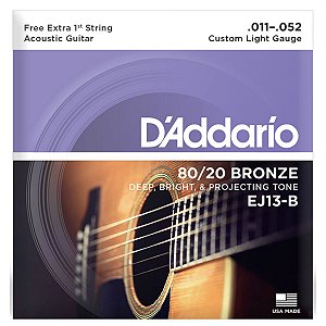 Encordoamento Violão D'Addario EJ13-B 11/52 Aço Custom Light