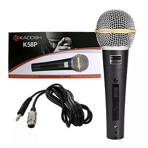 Microfone Dinâmico Kadosh Kds-58p C/ Cabo Karaoke Resistente Cor Preto