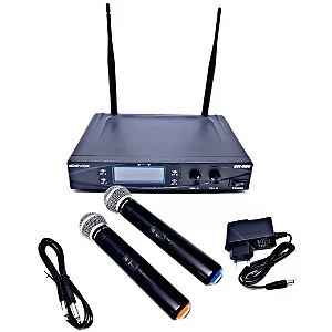 Kit 2 Microfones Sem Fio Duplo Profissional Devox Dx-382 Uhf Preto