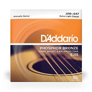 Encordoamento D’Addario EJ15 Para Violão Aço 010 Phosphor Bronze