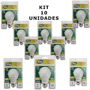 Kit 10 Lâmpadas Led Bulbo 7w 3000K Amarela Bivolt E27