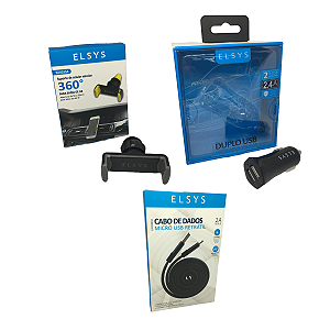Kit Suporte Veicular/ Carregador Veicular/Cabo Celular Micro