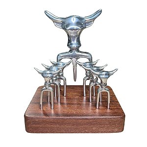 Garfo Tridente com 6 garfinhos para petisco com suporte de madeira de Licurana