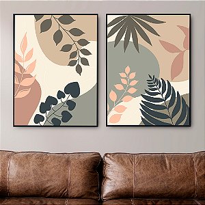 Conjunto com 2 Quadros FineArt Abstrata com formas Botânica