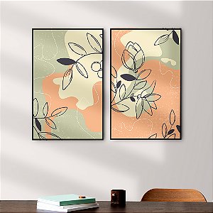 Conjunto com 2 Quadros FineArt de Flores Abstrato