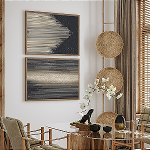 Conjunto com 2 quadros FineArt Abstrato com Linhas Geométricas
