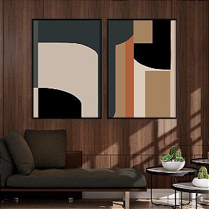 Conjunto com 2 quadros FineArt Abstrato Moderno com Formas Geométricas