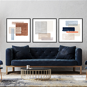Conjunto com 3 quadros FineArt Abstrato Moderno com Quadrados