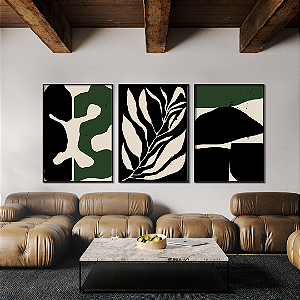Conjunto com 3 quadros FineArt Abstrato em Botânica Geométrico