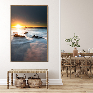 Quadro FineArt Pôr do Sol com Ondas do Mar