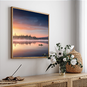 Quadro FineArt Paisagem Homem em um Caiaque no Rio no Pôr do Sol