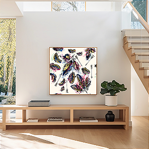 Quadro FineArt Ilustração com Manchas de Tinta e Penas