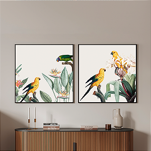 Conjunto com 2 quadros FineArt Ilustração Tropical com Pássaros