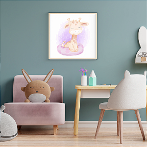 Quadro FineArt Infantil Ilustração Girafa Filhote em Aquarela