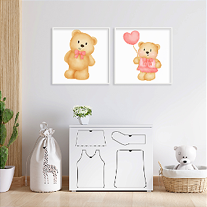 Conjunto com 2 quadros FineArt Infantil Urso e Ursa Bebê