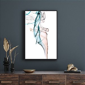 Quadro FineArt Abstrato Fumaça Azuis e Marrom