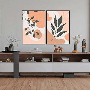 Conjunto com 2 quadros FineArt Abstrato entre Plantas e Formas