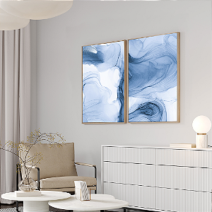 Conjunto com 2 quadros FineArt Abstrato em Aquarela Névoa Azul