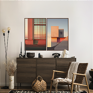 Conjunto com 2 quadros FineArt Figurativo Urbano Monocromática
