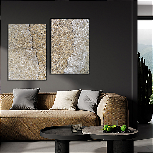 Conjunto com 2 quadros FineArt das Ondas do Mar na Areia