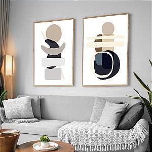 Conjunto com 2 quadros Fineart Abstrato Dueto das Formas Suaves