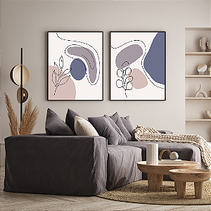 Conjunto com 2 quadros FineArt Abstrato Formas em Sereno