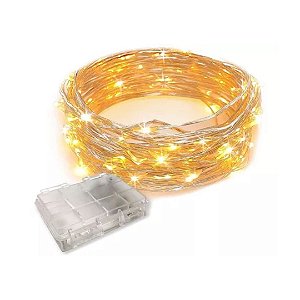 CORDÃO COBRE 100 LEDS BRANCO QUENTE - USB OU PILHA