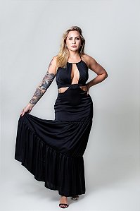 Vestido longo com recorte