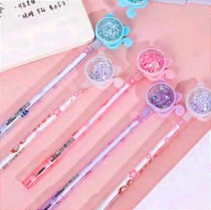 Caneta Gel Gatinho com Glitter