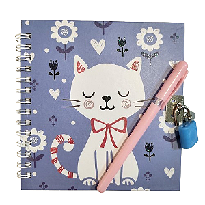 Diário Gatinho Lilás com Caneta _ Fofy