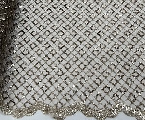 Tecido tule bordado com micropaête ouro velho _ 1,30cm larg.
