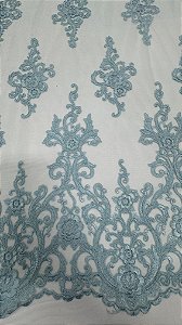 Tule bordado soutache sem pedrarias azul larg:  130 cm
