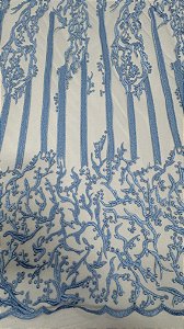 Tule renda bordado sem pedrarias azul Tiffany larg:  130 cm