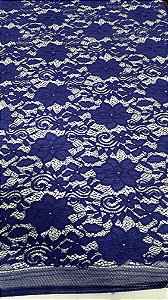 renda bordado floral sem pedrarias azul royal  larg:  130 cm