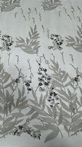 Tule bordado barrado galhos cor Fendy,Largura 130 cm