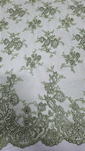 Tule bordado com fio soutache floral,cor verde  largura 130 cm composição 100% Poliéster
