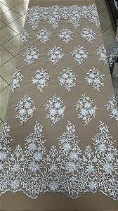 Tule bordado sem pedrarias,branco largura 140 cm 100% Poliéster.