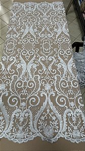 Tule bordado sem pedrarias,branco largura 140 cm 100% Poliéster.
