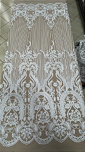 Tule bordado sem pedrarias,branco 140 cm 100% Poliamida.