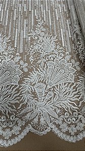 Tule Bordado barrado com Pedrarias,off white largura 130 cm composição 100% Poliamida.