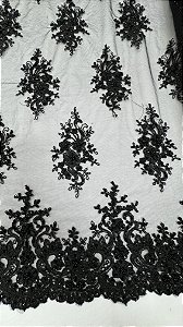 Tule Bordado com Pedrarias,preto largura 130 cm composição 100% Poliéster.