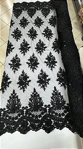 Tule Bordado com Pedrarias,preto largura 130 cm composição 100% Poliéster.