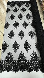 Tule Bordado com Pedrarias,preto largura 130 cm composição 100% Poliéster.