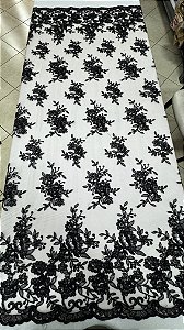 Tule ilusion Bordado sem Pedrarias,preto largura 130 cm composição 100% Poliamiada.