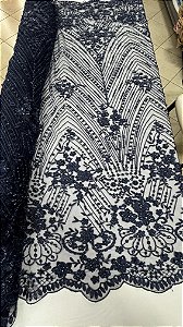 Tule Bordado com pedrarias,azul marinho largura 130 cm composição 100% Poliamida.