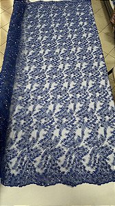 Tule Bordado com pedrarias,azul royal largura 130 cm composição 100% Poliamida.