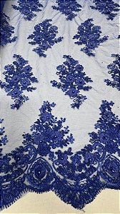 Tule Bordado 3d,azul royal largura 130 cm composição 100% Poliéster.
