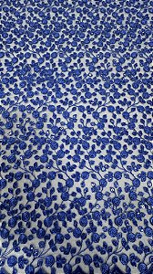 Tule Bordado com paetês,azul royal largura 130 cm composição 100% Poliéster.