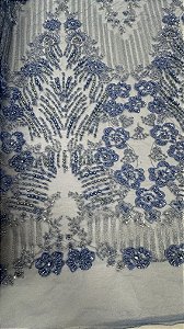Tule Bordado 3D com pedrarias,azul serenity largura 130 cm composição 100% Poliéster.