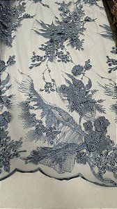 Tule bordado 3D com pedrarias,hortênsia largura 130 cm composição 100% Poliéster.